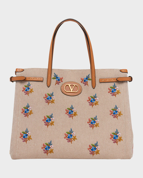 Floral-Embroidered Canvas Tote Bag