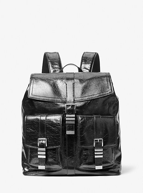 Michael Kors Mens MK Darrington Large Crackled Leather Backpack - Black - Michael Kors