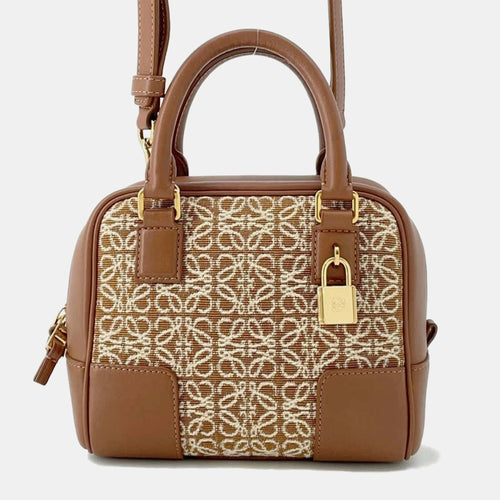 Brown Leather and Canvas Amazona Satchel Bag