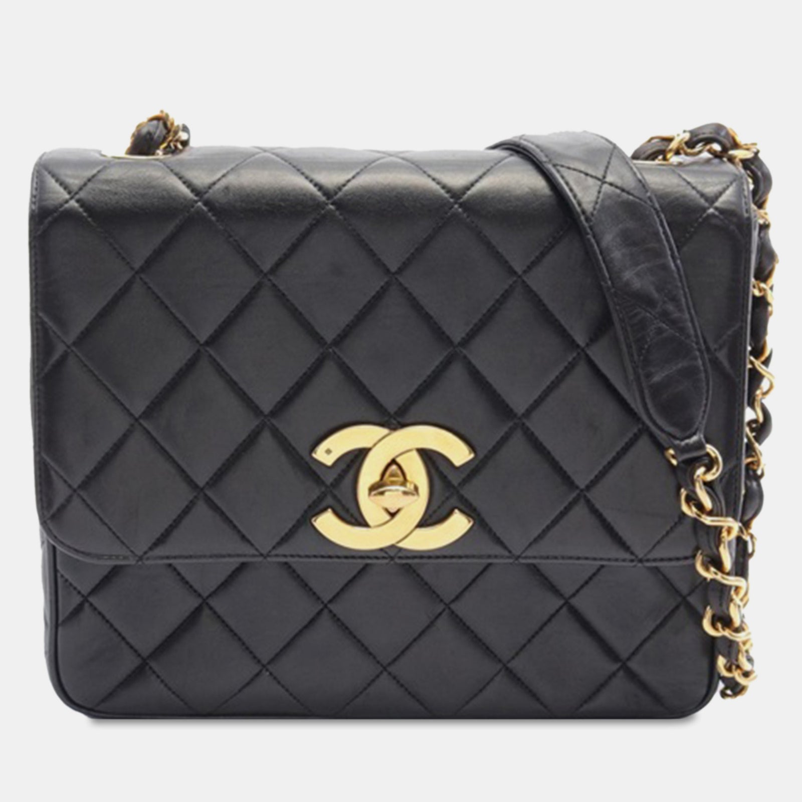 Chanel Sac à rabat carré XL en cuir d'agneau matelassé