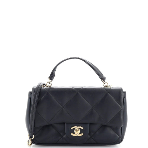 CHANEL Classic Single Flap Top Handle Bag Quilted Lambskin Mini