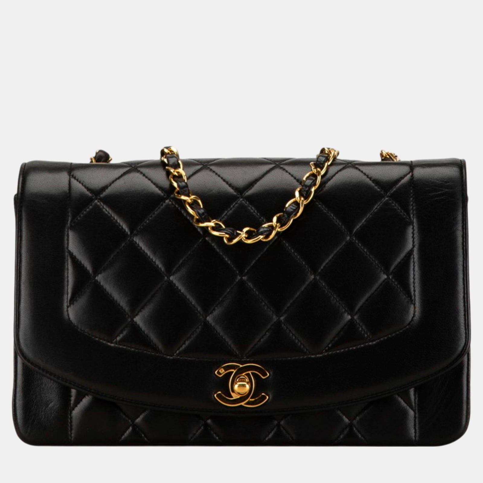 Chanel Diana 25 Coco Mark Schultertasche aus Lammleder in Schwarz und Gold