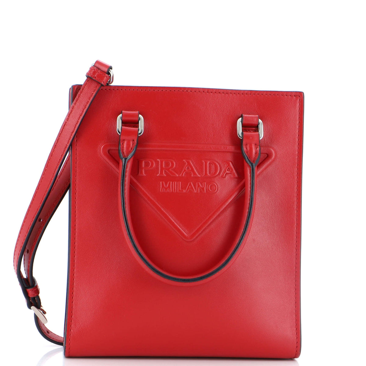 Prada PRADA Logo Drill Tote Leather Mini