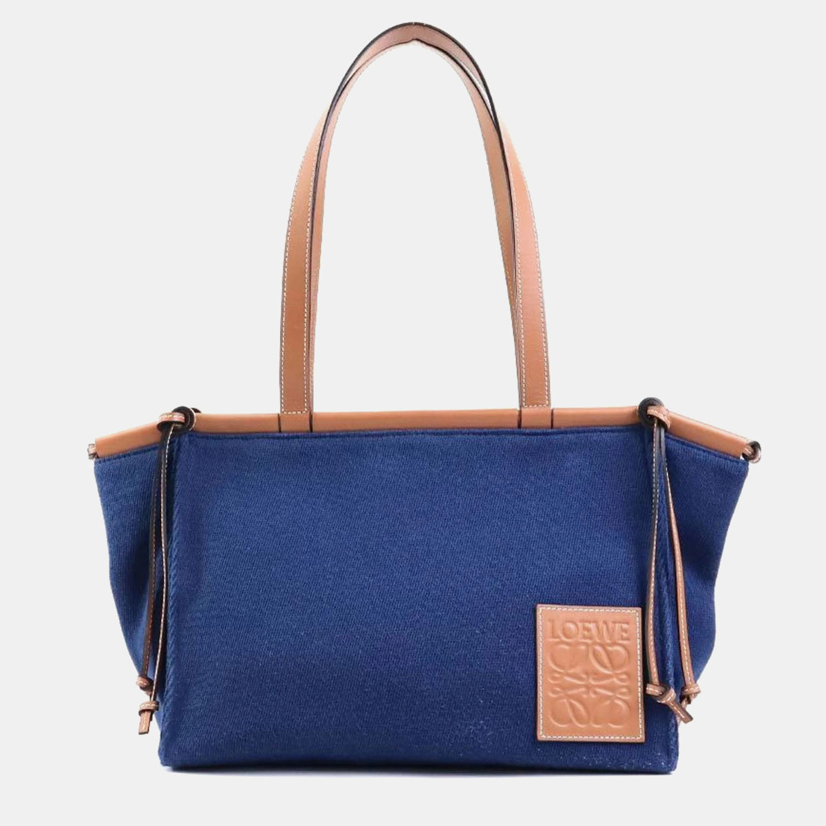 Loewe Brown/Navy Blue Canvas and Leather Cushion Tote Bag