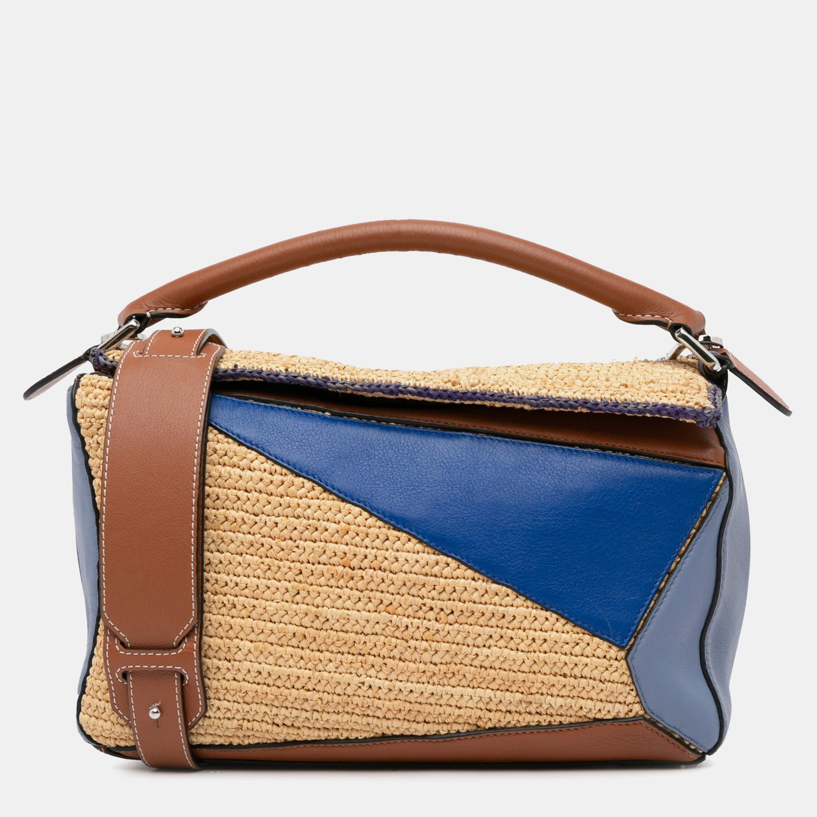 Loewe Medium Multicolor Leather and Raffia Puzzle Satchel Bag