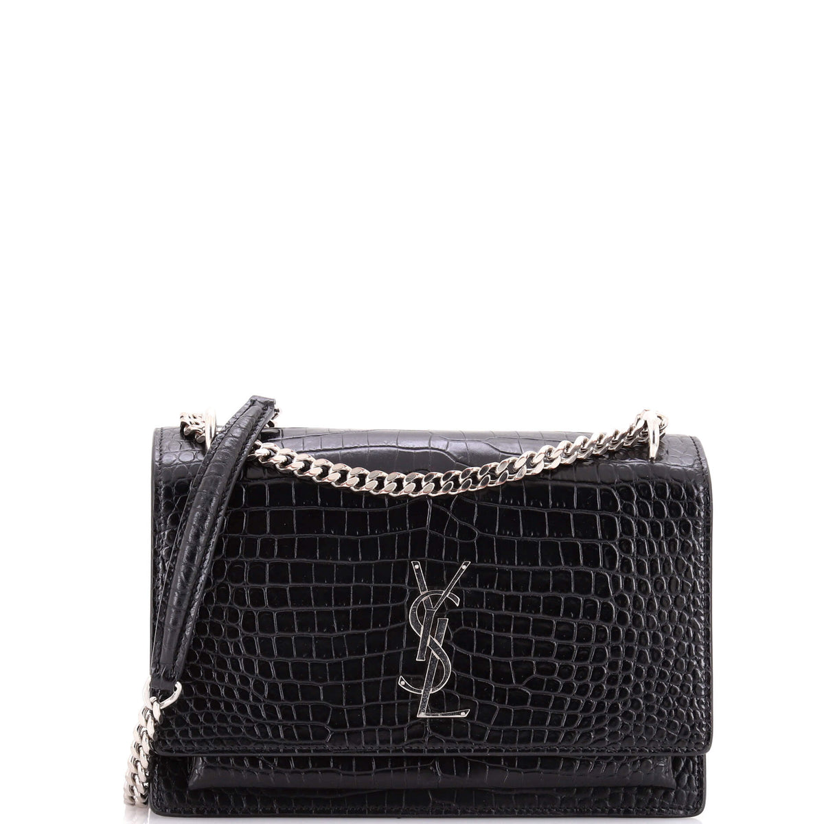 Saint Laurent Sunset Crossbody Bag Crocodile Embossed Leather Medium
