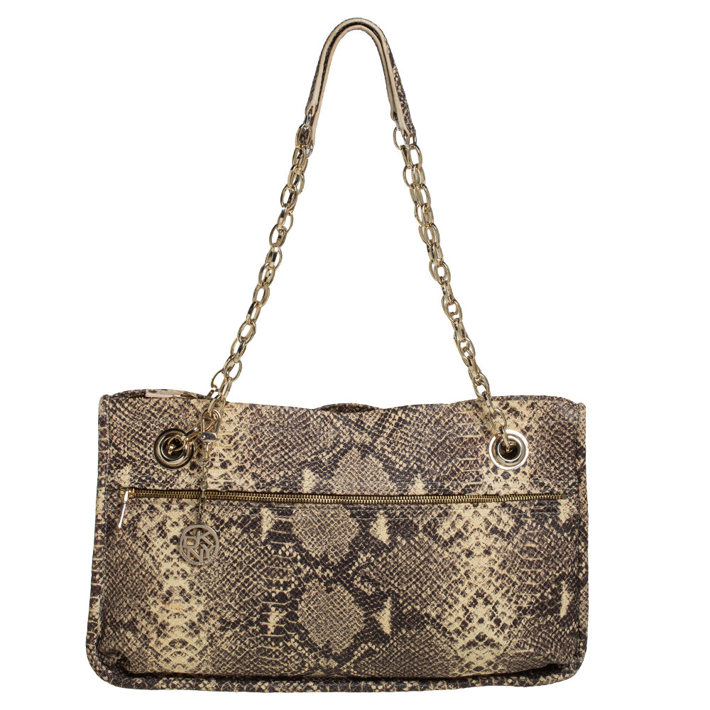 DKNY Sac à bandoulière en cuir gaufré à motif serpent beige/noir DKNY