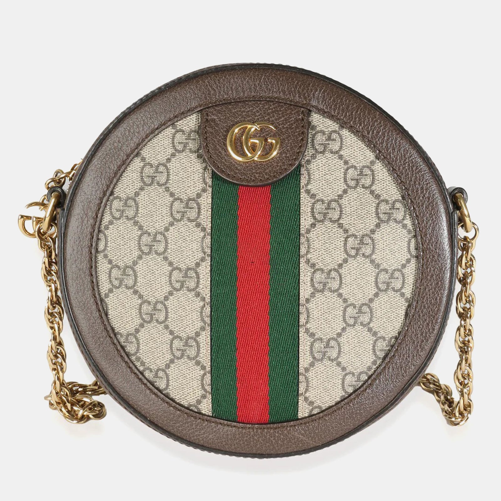 Gucci Runde Mini-Schultertasche „Ophidia“ aus GG Supreme-Canvas in Beige