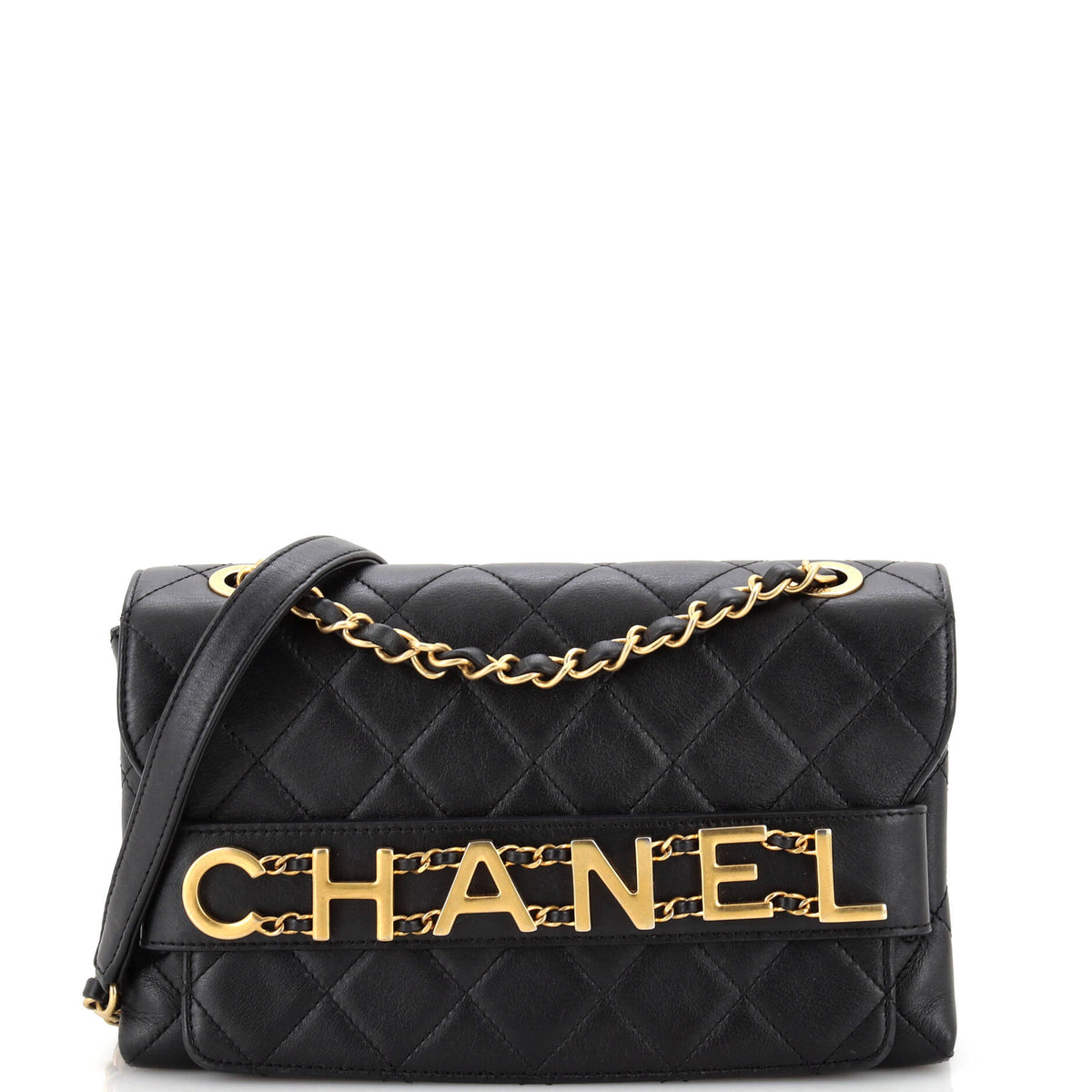 Chanel CHANEL Logo Enchained Flap Bag Quilted Calfskin Medium