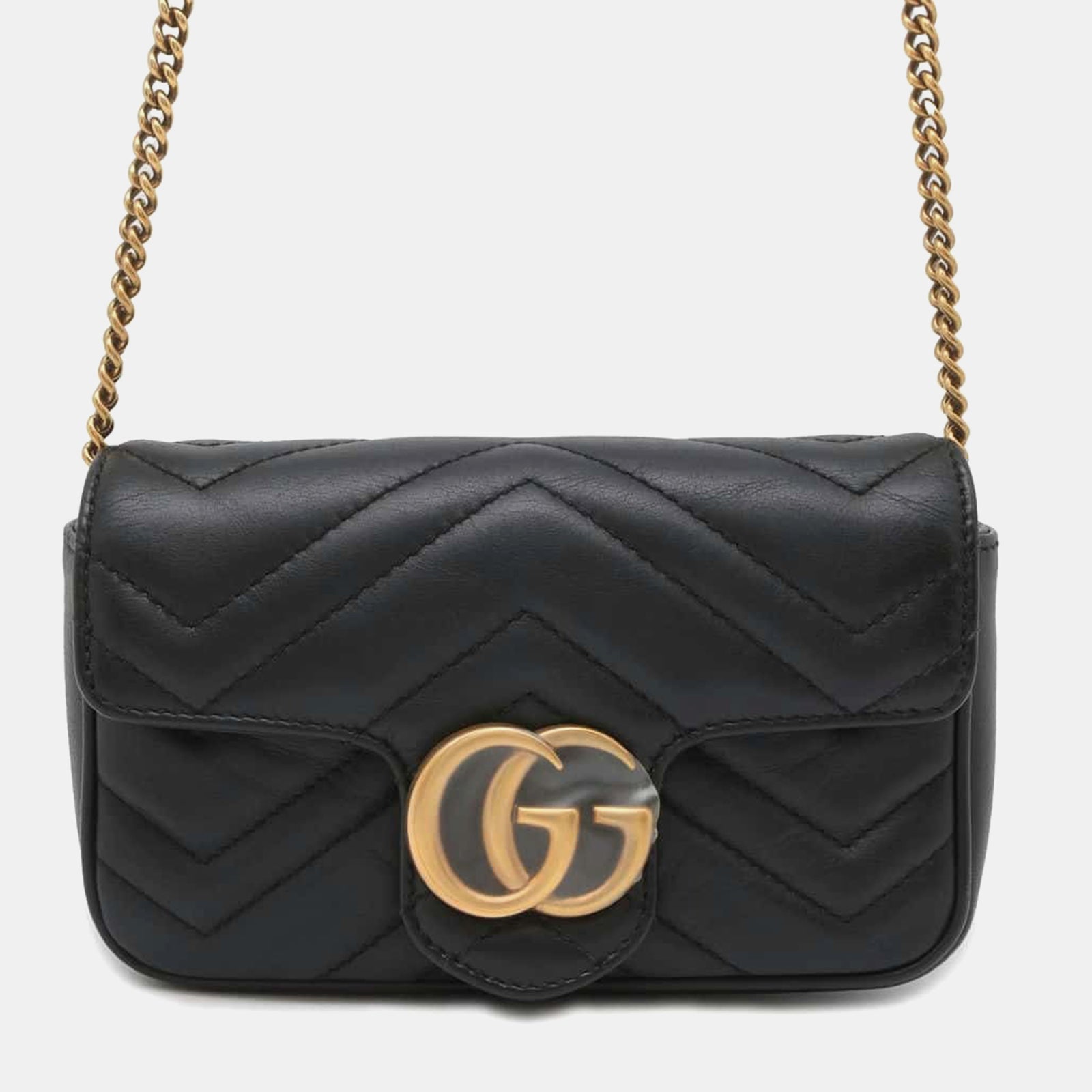 Gucci Super-Mini-Umhängetasche „GG Marmont“ aus schwarzem Leder