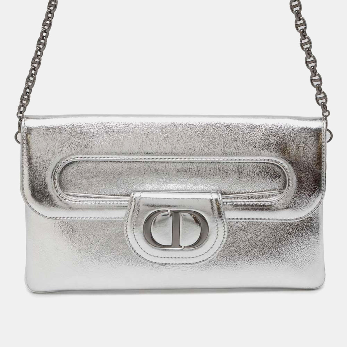 Dior Silver Leather Diordouble Clutch Bag