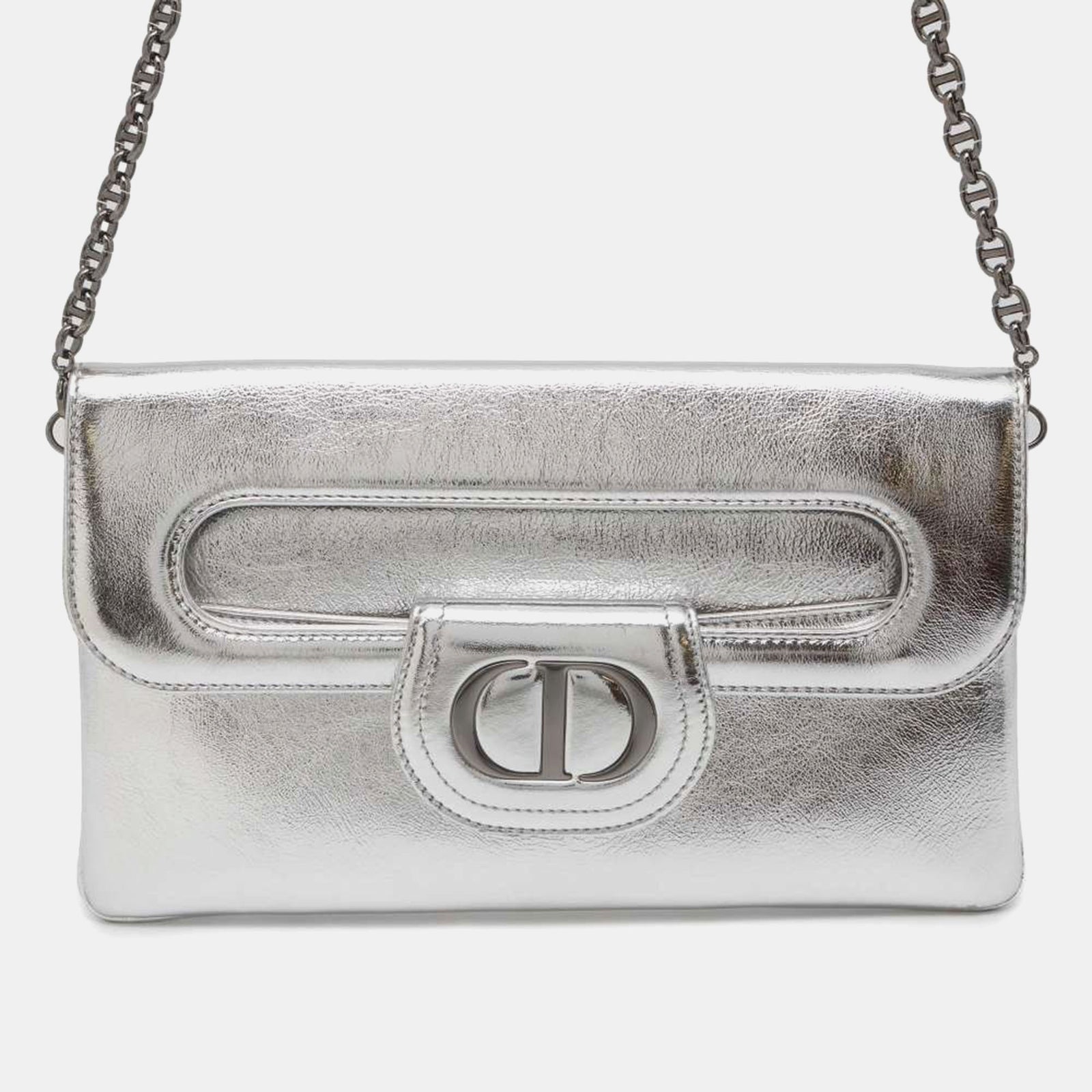 Dior Silberne Diordouble-Clutch aus Leder