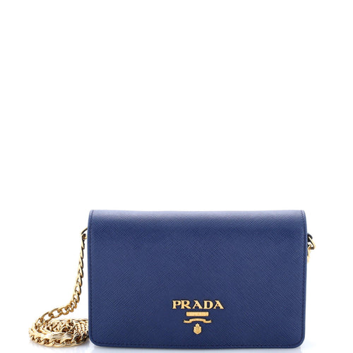 PRADA Chain Wallet Crossbody Saffiano Leather
