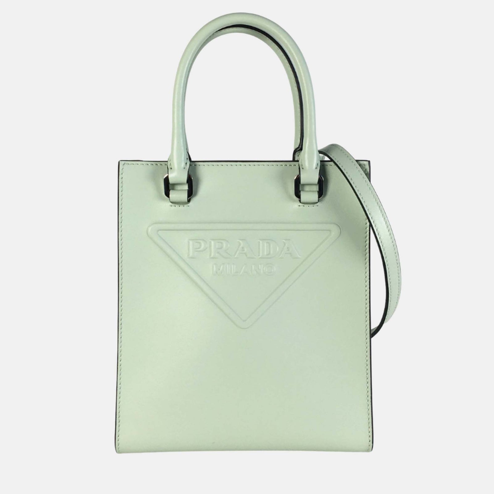 Prada Green Leather Mini Logo Drill Satchel