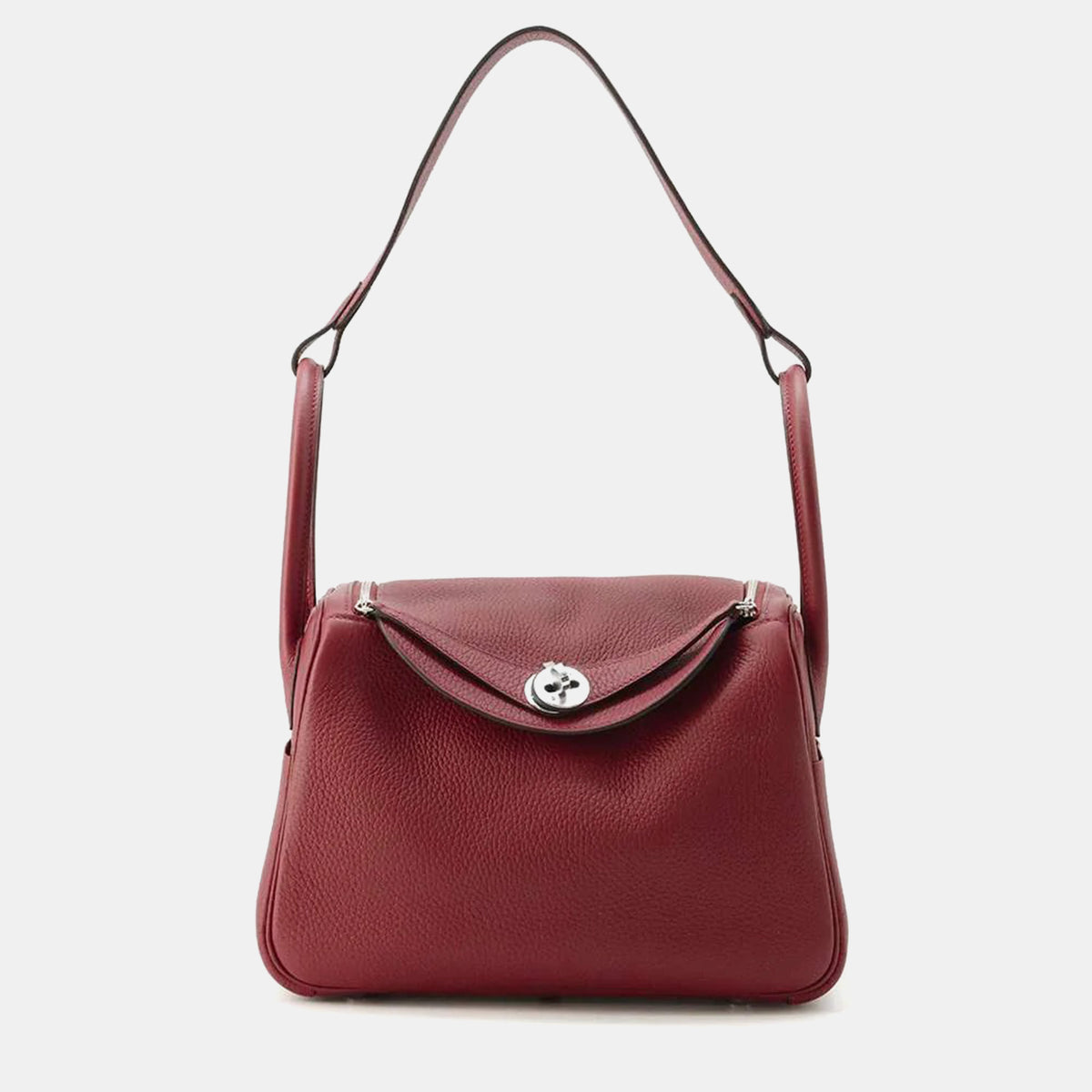 Hermès Rouge H Taurillon Clemence Lindy Shoulder Bag