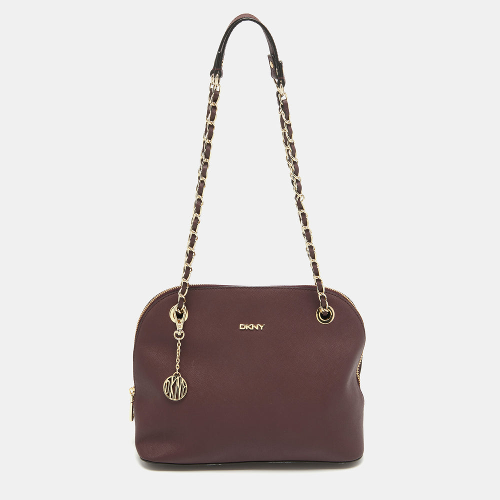 DKNY Burgundy Leather Dome Shoulder Bag