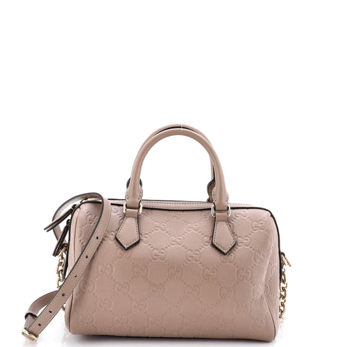 GUCCI Emblem Boston Bag GG Embossed Leather Medium