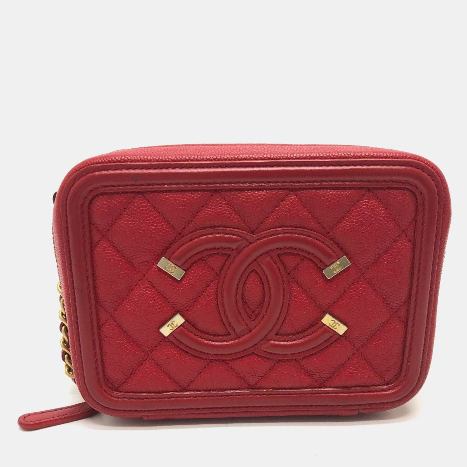 Chanel Petit sac à bandoulière en cuir rouge filigrané