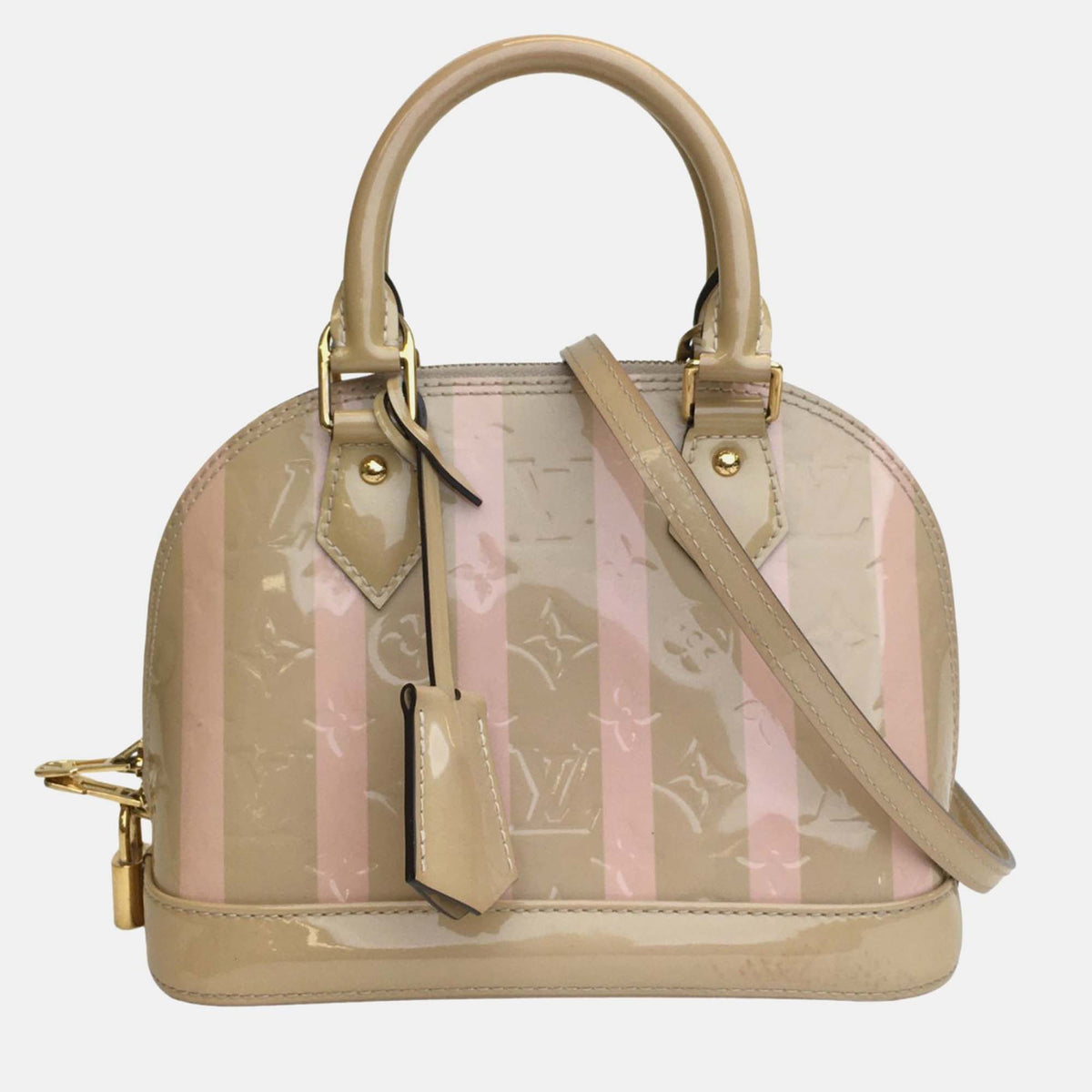 Louis Vuitton Beige Monogram Vernis Leather Rayures Alma BB Satchel