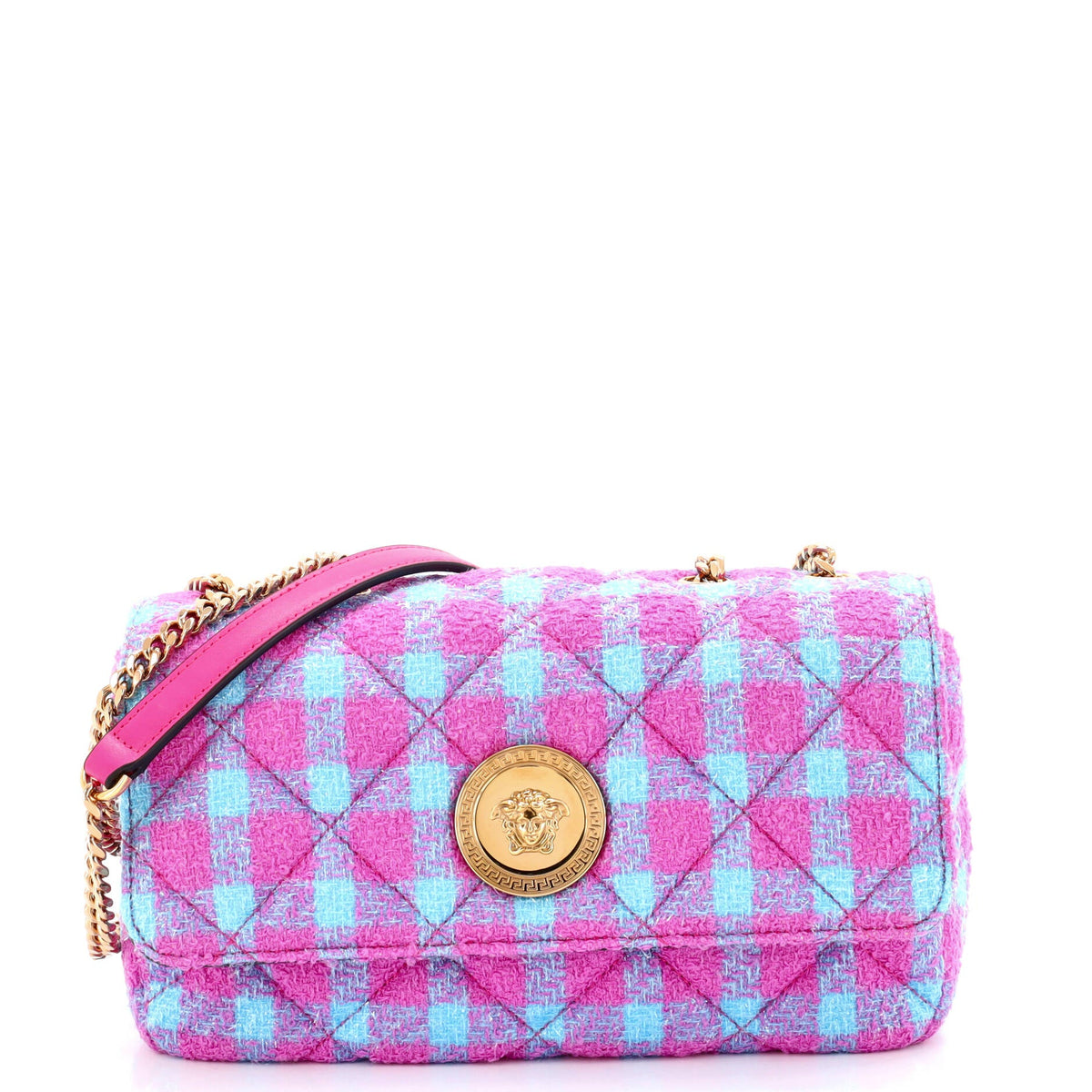 Versace VERSACE Medusa Icon Chain Flap Bag Quilted Tweed East West