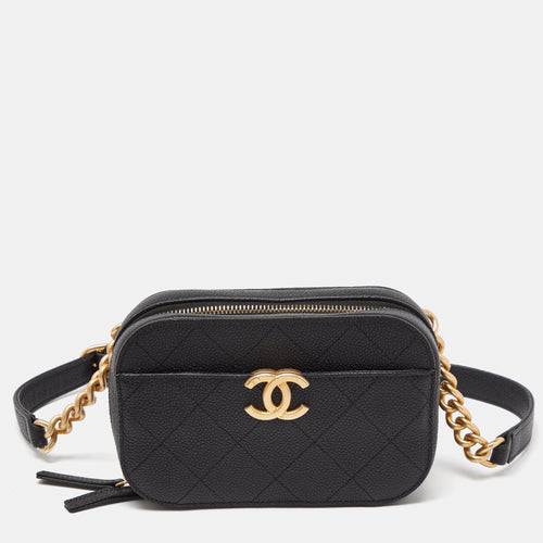 Black Quilted Caviar Leather Chic Affinity Belt Bag