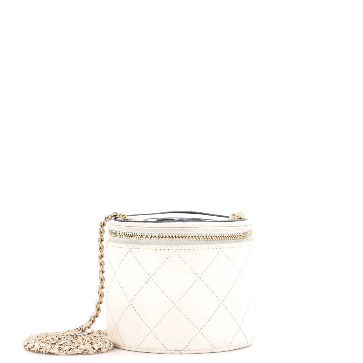 Chanel CHANEL CC Round Vanity Case with Chain Quilted Lambskin Mini