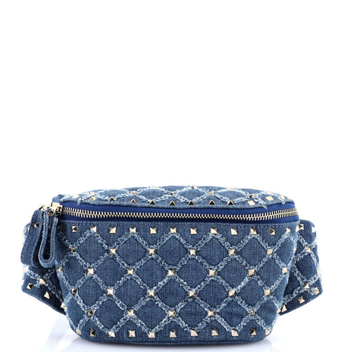 VALENTINO GARAVANI Rockstud Spike Belt Bag Quilted Denim