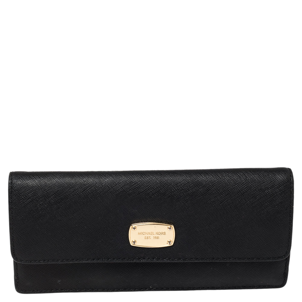 Michael Kors Black Leather Flap Continental Wallet