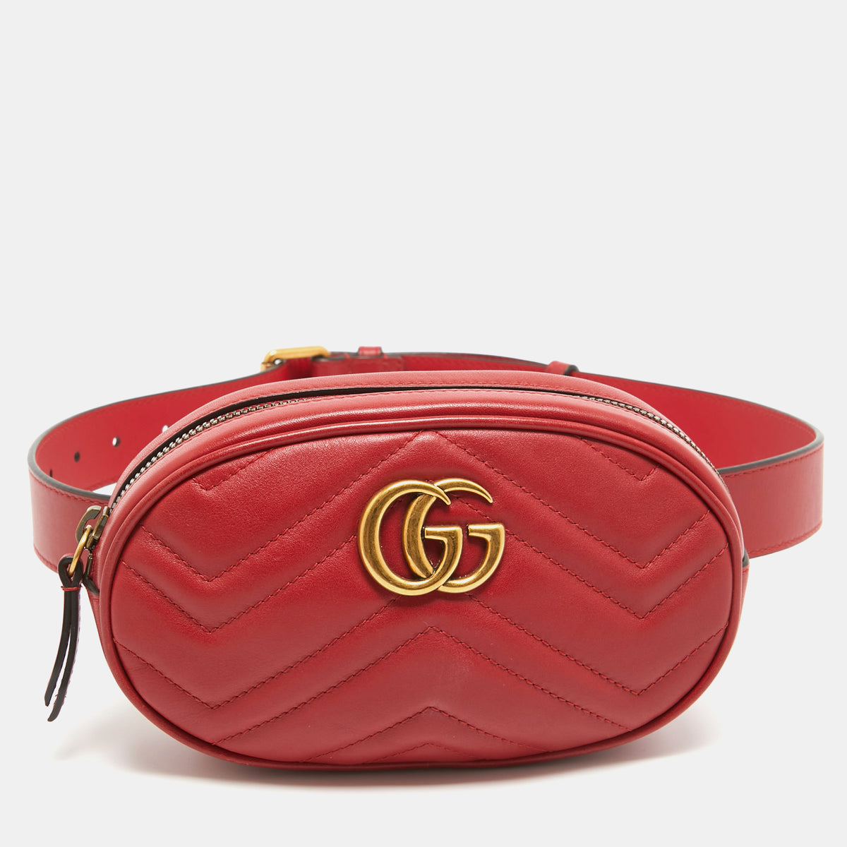 Gucci Red Matelass&eacute; Leather GG Marmont Belt Bag