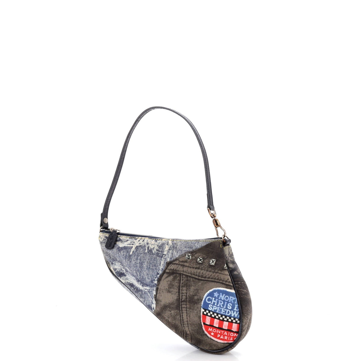 Christian Dior Vintage Saddle Bag Printed Denim Mini