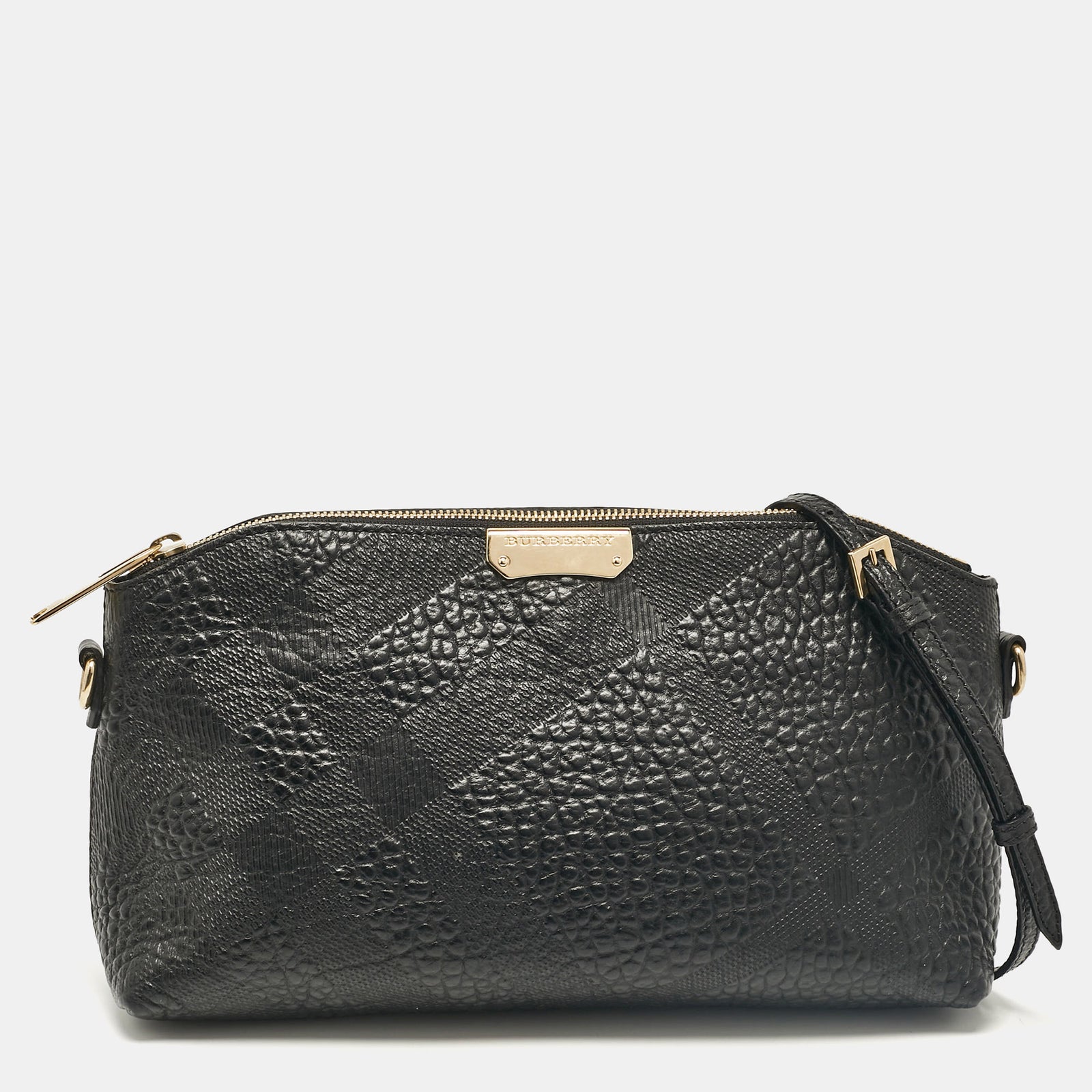 Burberry Black Embossed Check Leather Chichester Crossbody Bag