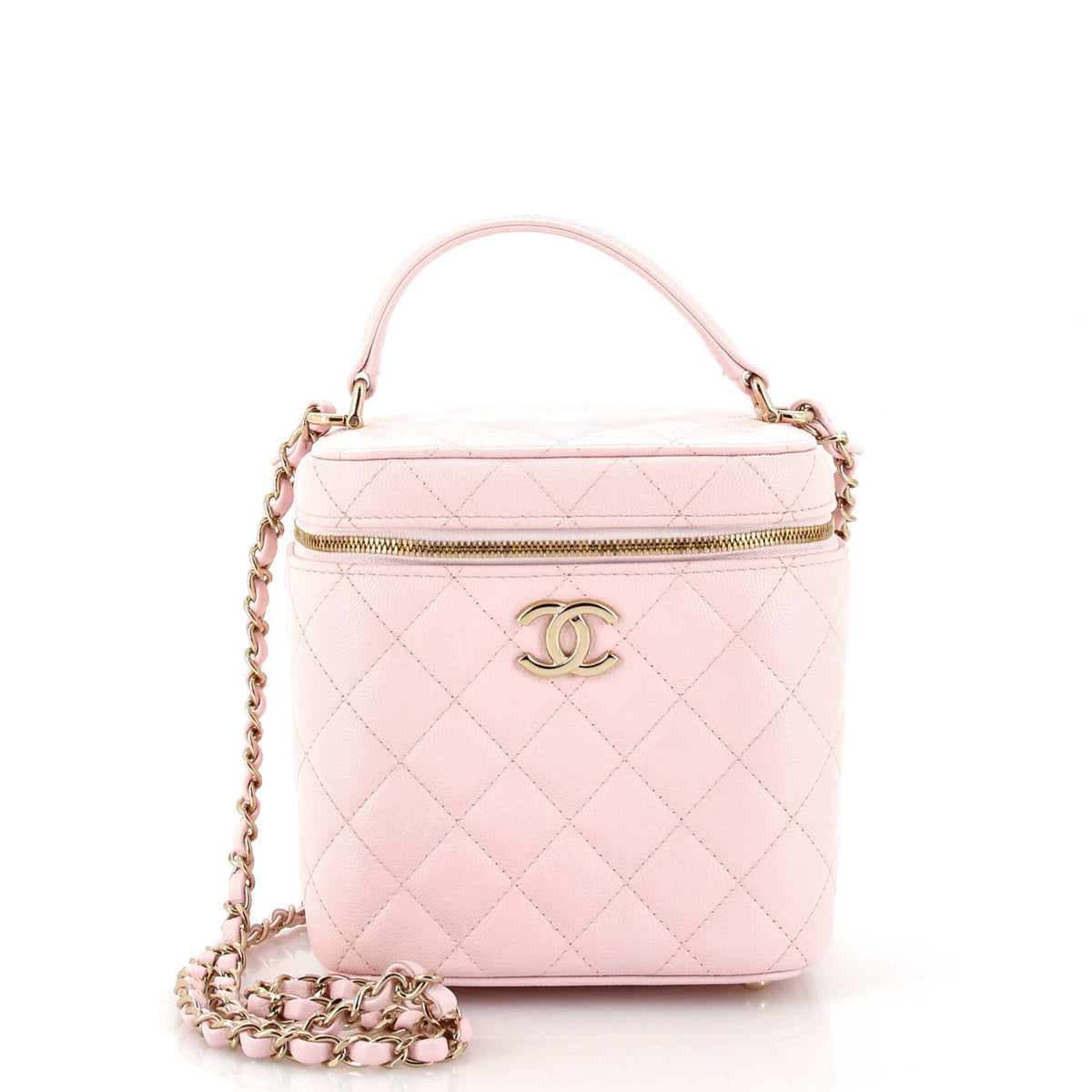 Chanel CHANEL CC Top Handle Vanity Case with Chain Quilted Caviar Small