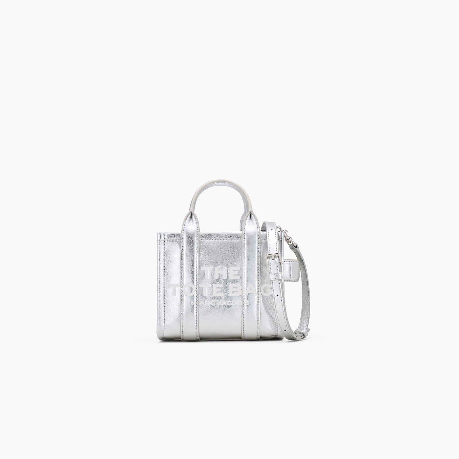 Marc Jacobs The Metallic Leather Crossbody Tote Bag in Metallic Silver