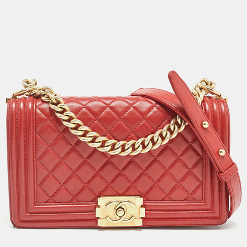 Red Quilted Leather Medium Boy Flap Bag