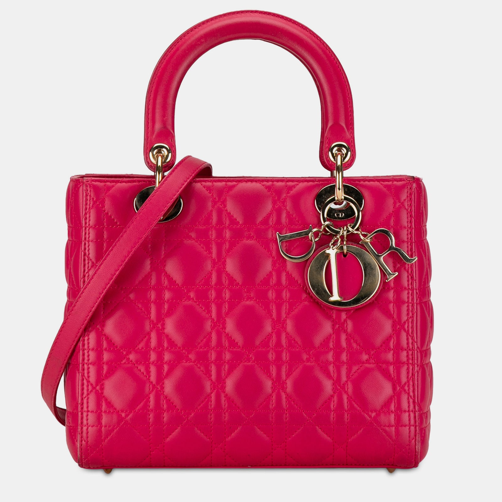 Dior Mittelgroße Cannage Lady Tragetasche aus Lammleder in Rosa