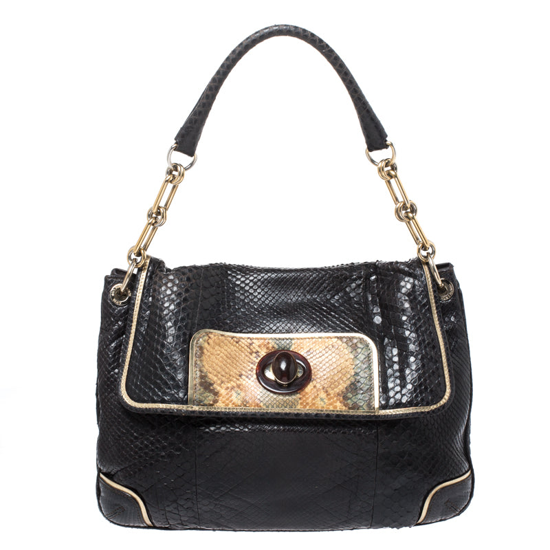 Anya Hindmarch Dark Brown Python Leather Shoulder Bag