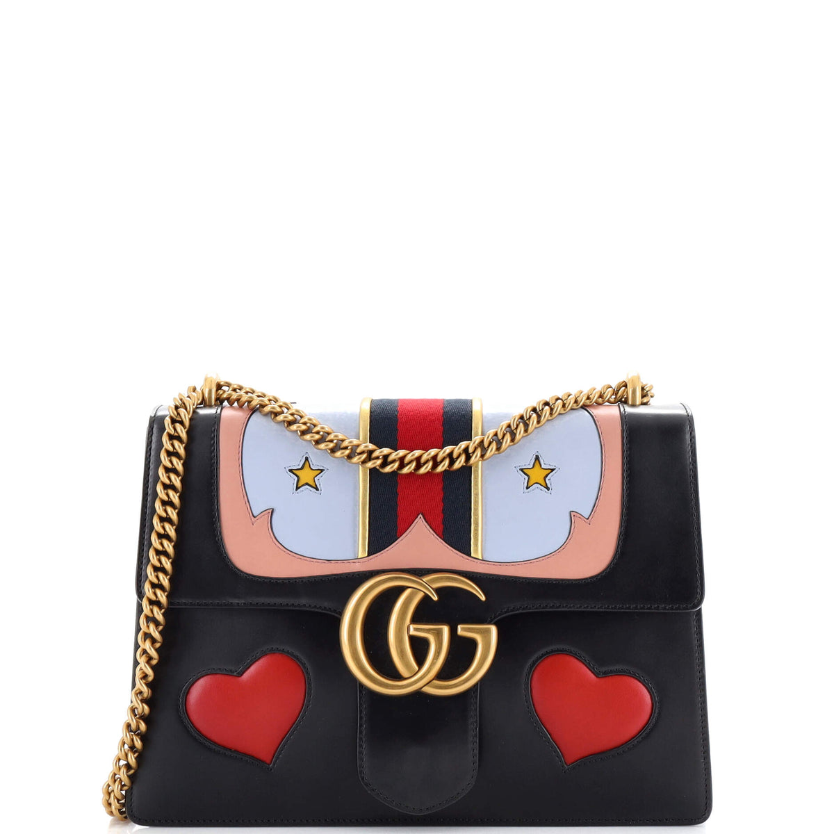Gucci GUCCI Web Heart GG Marmont Chain Shoulder Bag Leather Medium