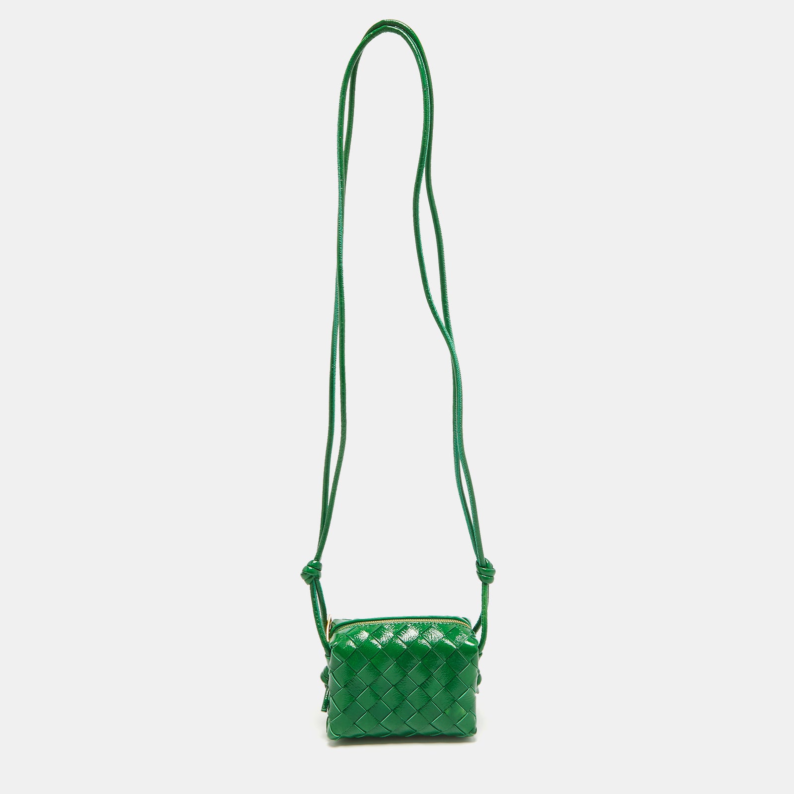 Bottega Veneta Green Intrecciato Patent Leather Candy Loop Crossbody Bag