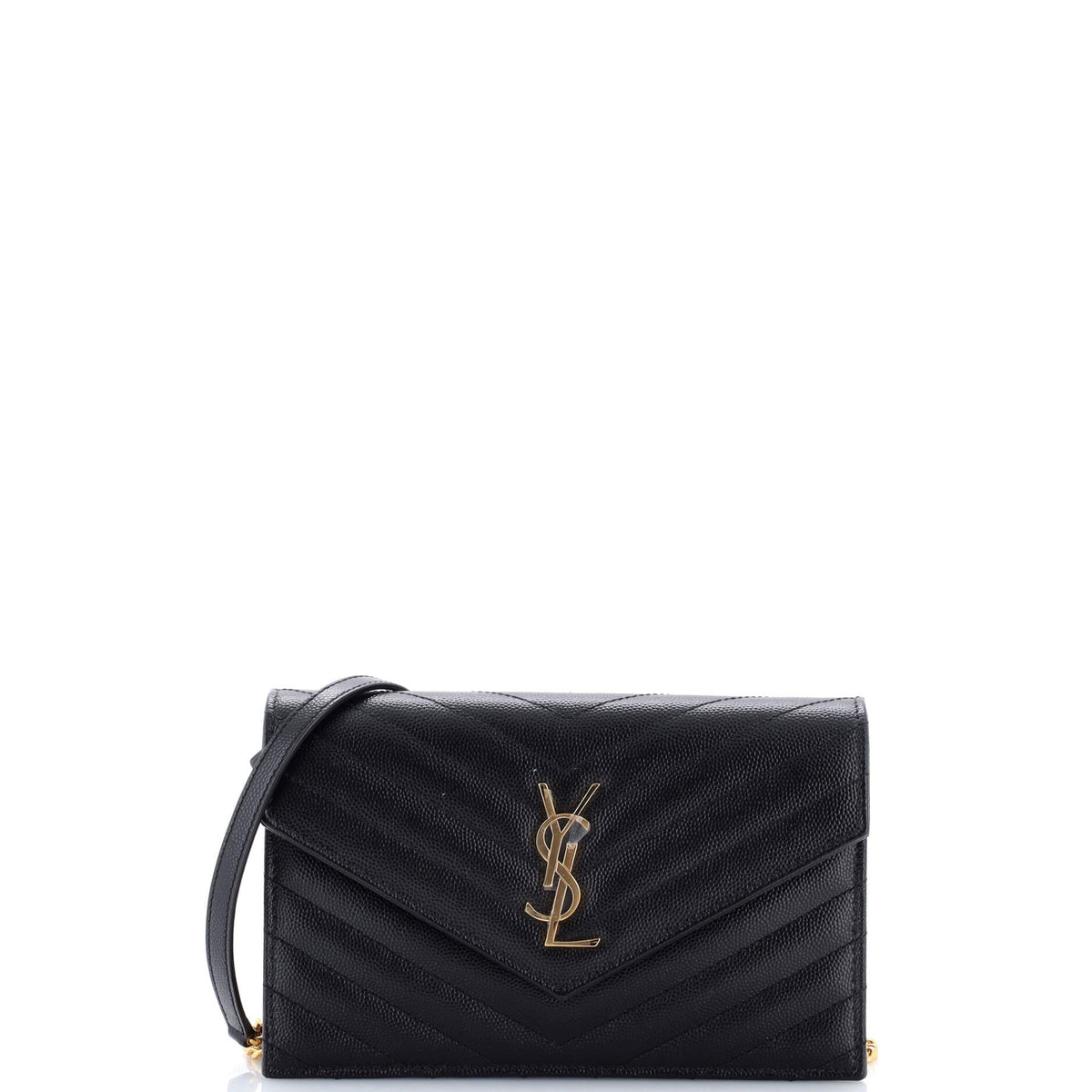 Saint Laurent Classic Monogram Wallet on Chain Matelasse Chevron Leather Small