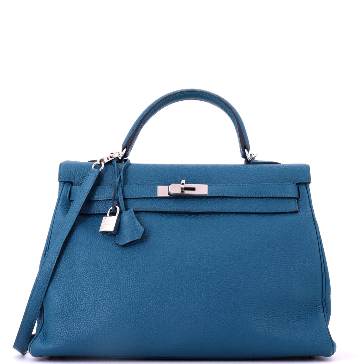 Herm?s Kelly Handbag Bleu De Galice Togo with Palladium Hardware 35