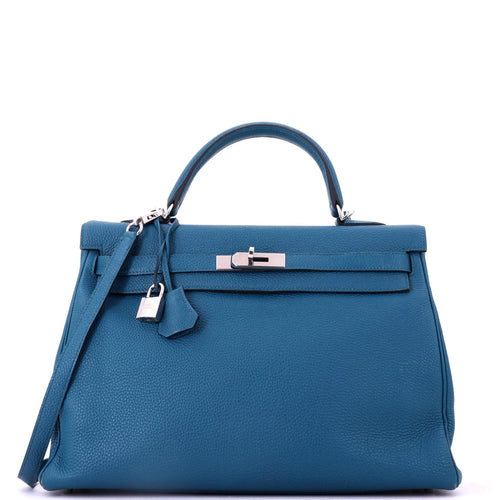 Kelly Handbag Bleu De Galice Togo with Palladium Hardware 35