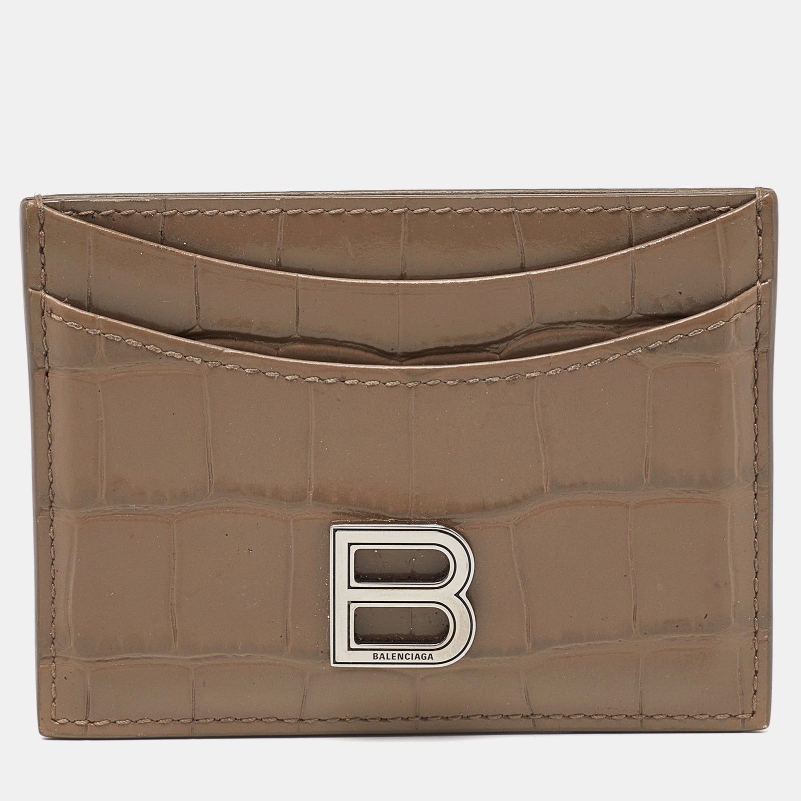 Balenciaga Beige Croc Embossed Leather Card Holder