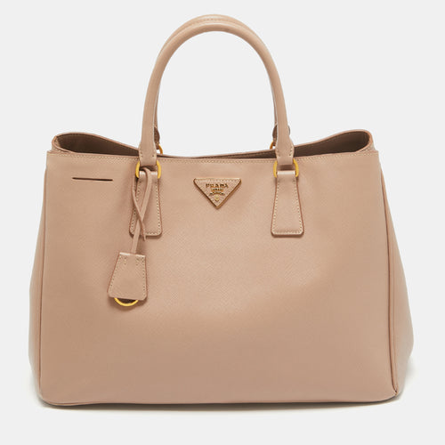 Beige Saffiano Lux Leather Large Galleria Tote