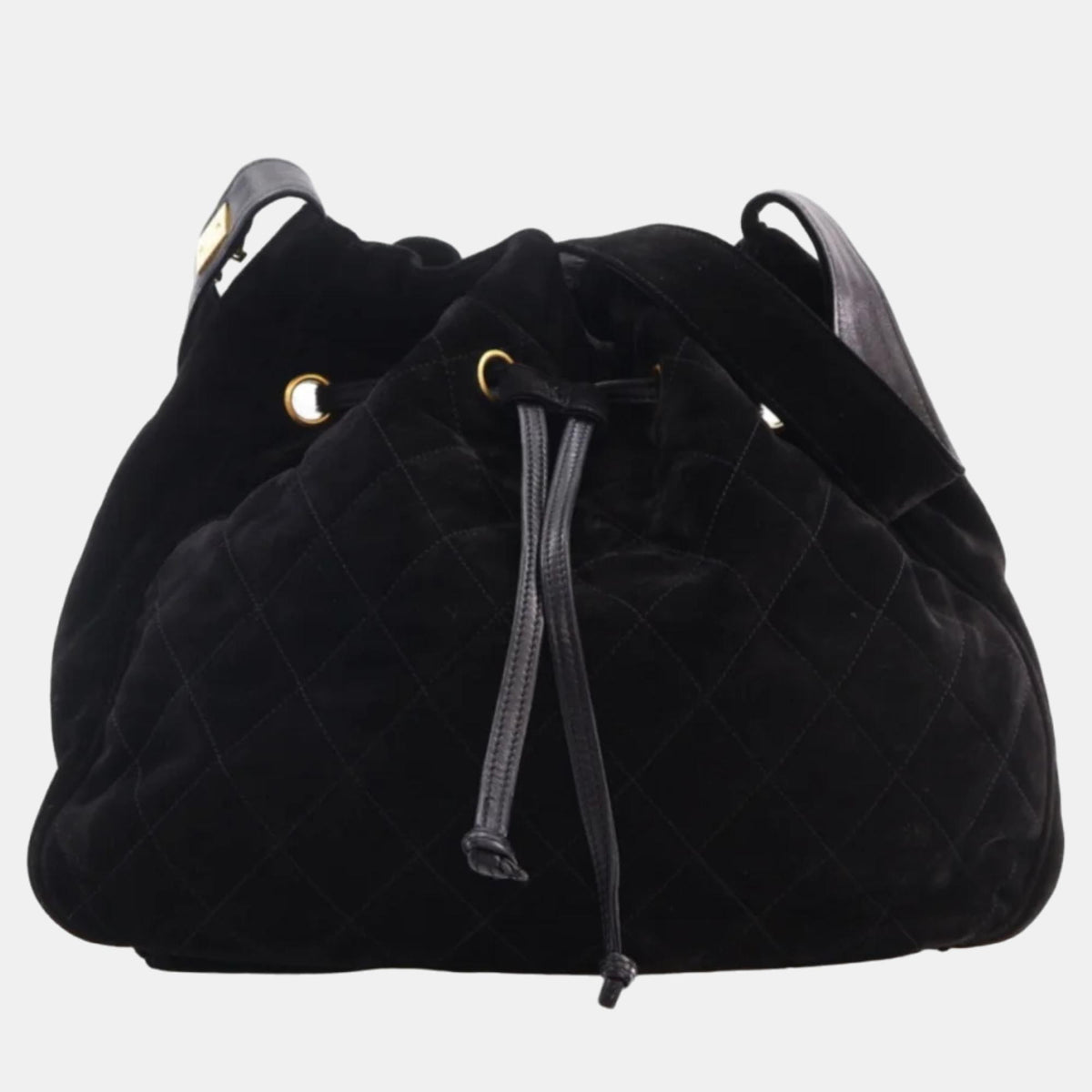 Chanel Black Suede CC Vintage Bucket Bag