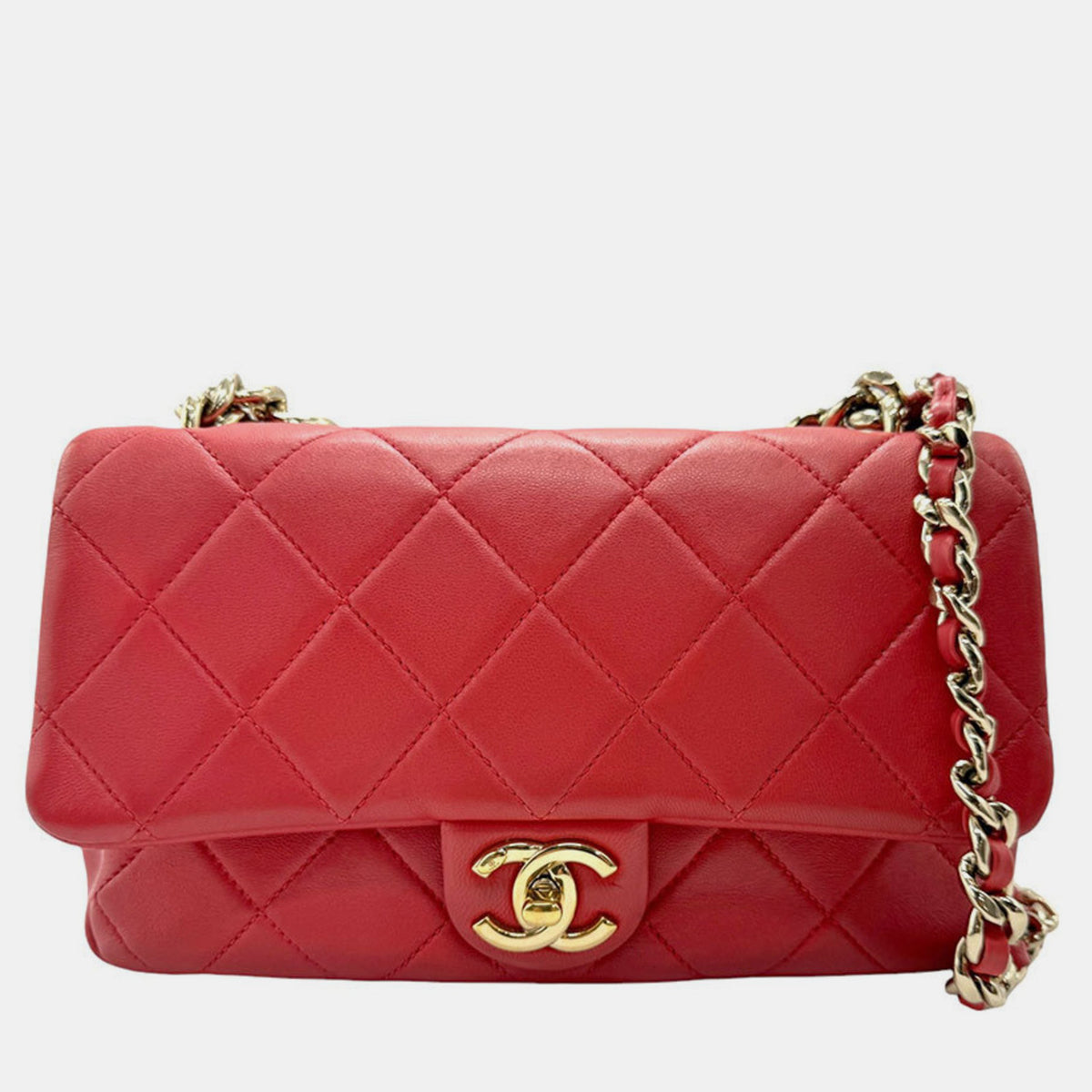 Chanel Pink Gold Leather Matelasse Shoulder Bag