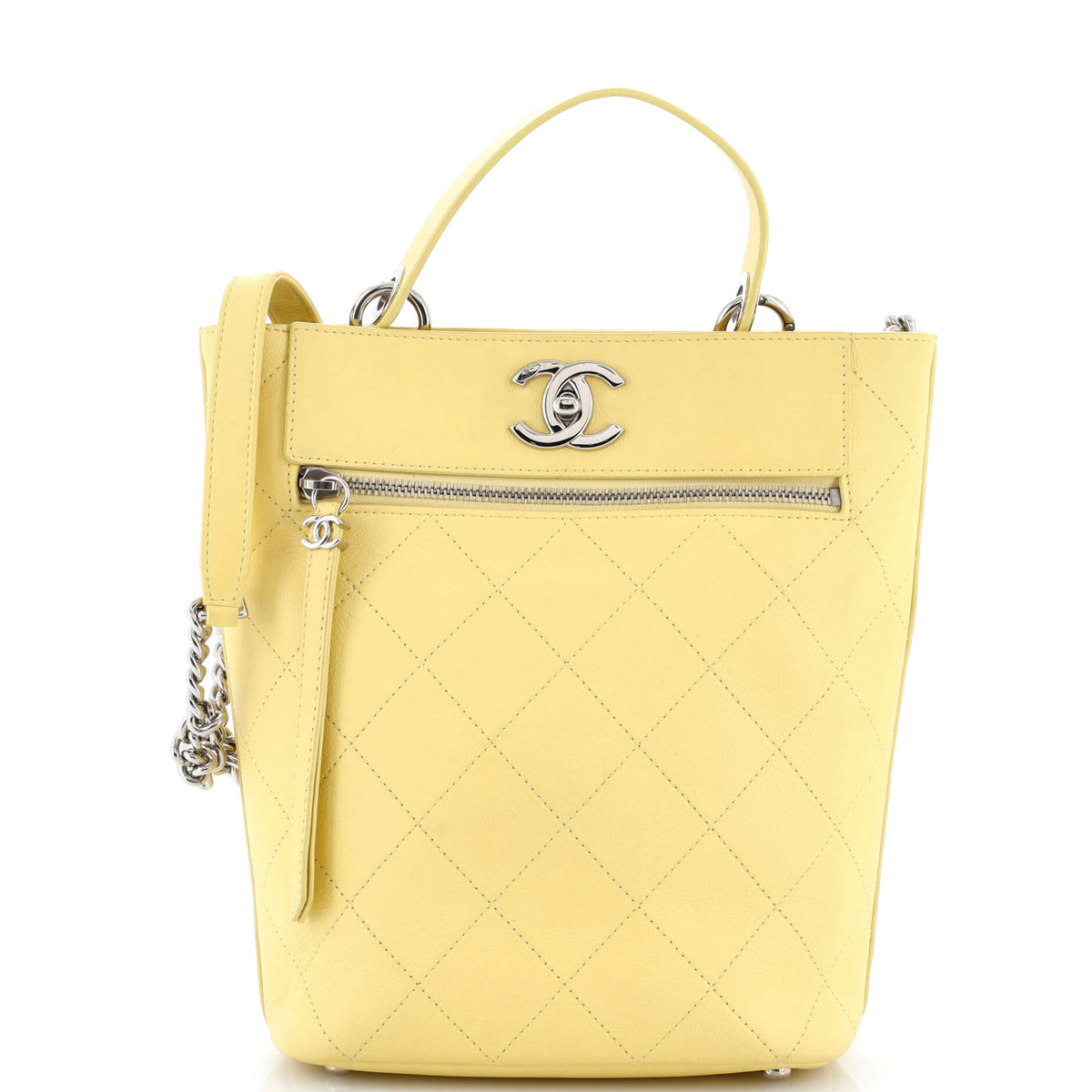 Chanel CHANEL CC Top Handle Bucket Bag Stitched Calfskin Small