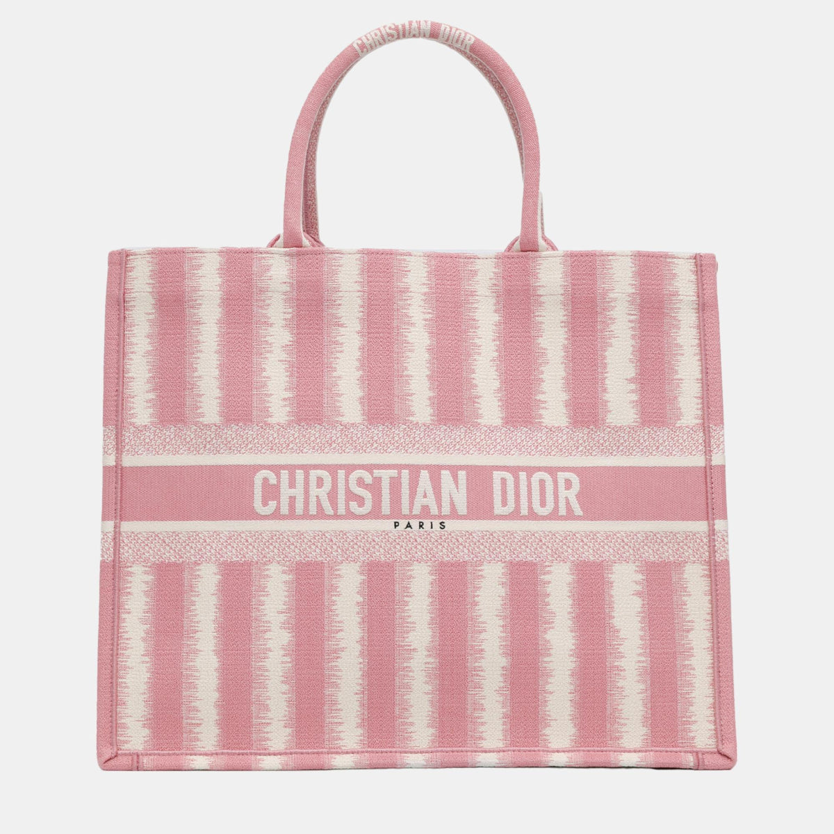 Dior Pink Canvas Large Striped Book Tote Bag