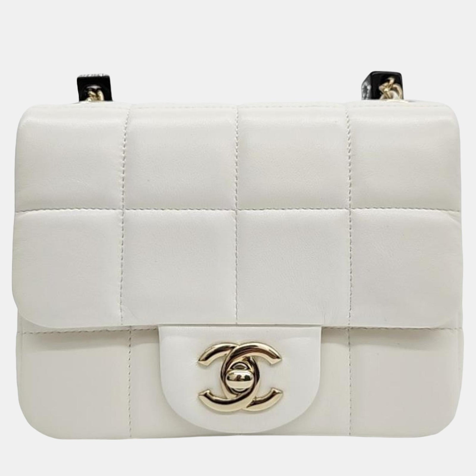 Chanel White Leather Mini Cube Chain Shoulder Bag