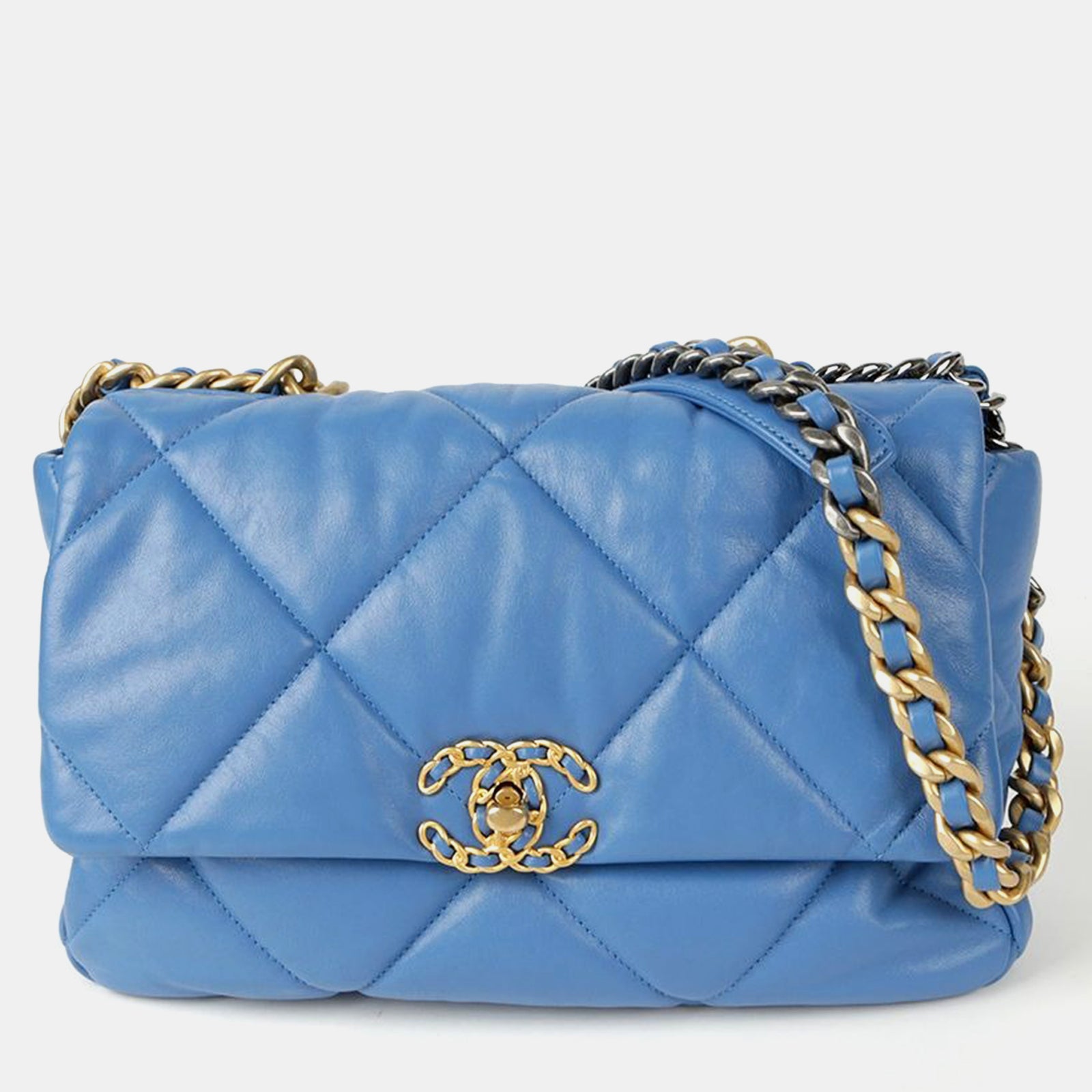 Chanel Blue Leather Large 19 Shoulder Bag