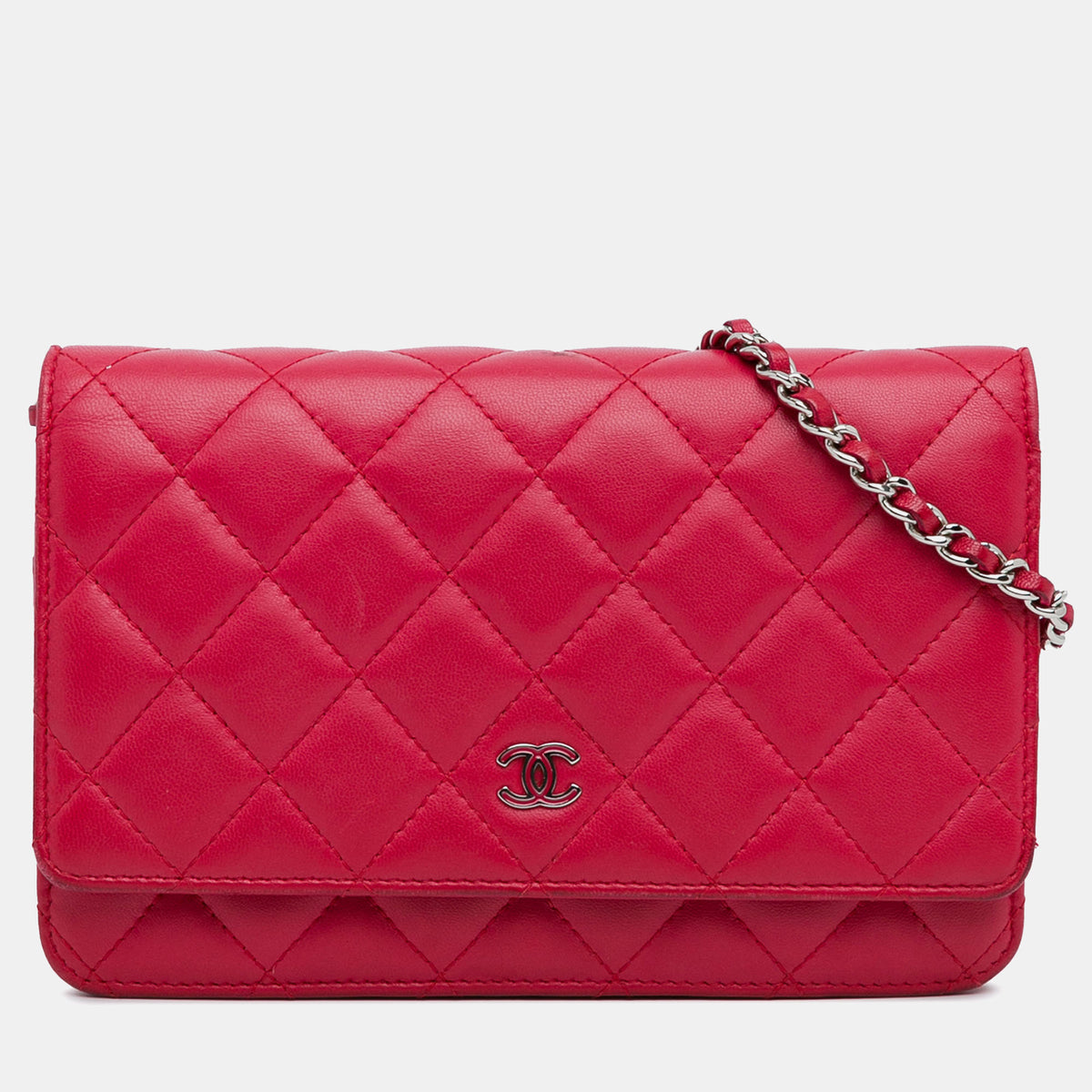 Chanel Dark Pink Lambskin Leather Classic Wallet on Chain